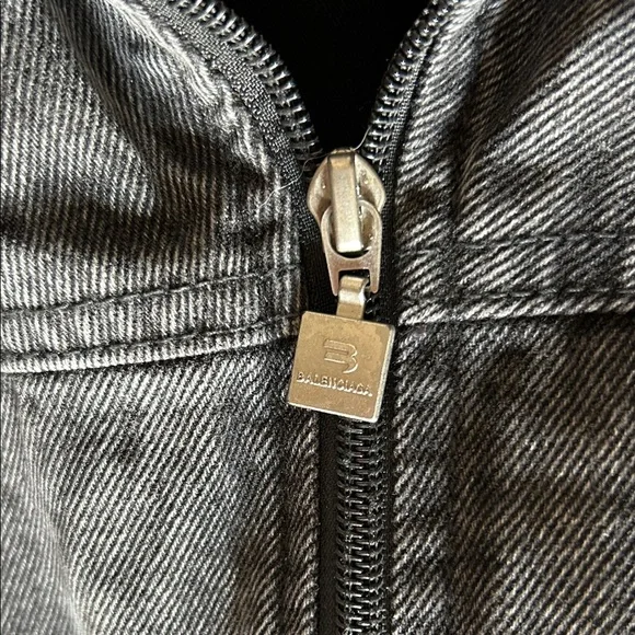 Balenciaga Black Denim Bomber Jacket with Red Accents - Picture 4 of 7